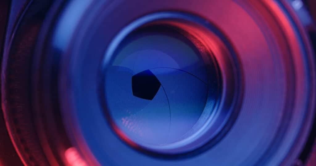 A close-up of a camera lens.