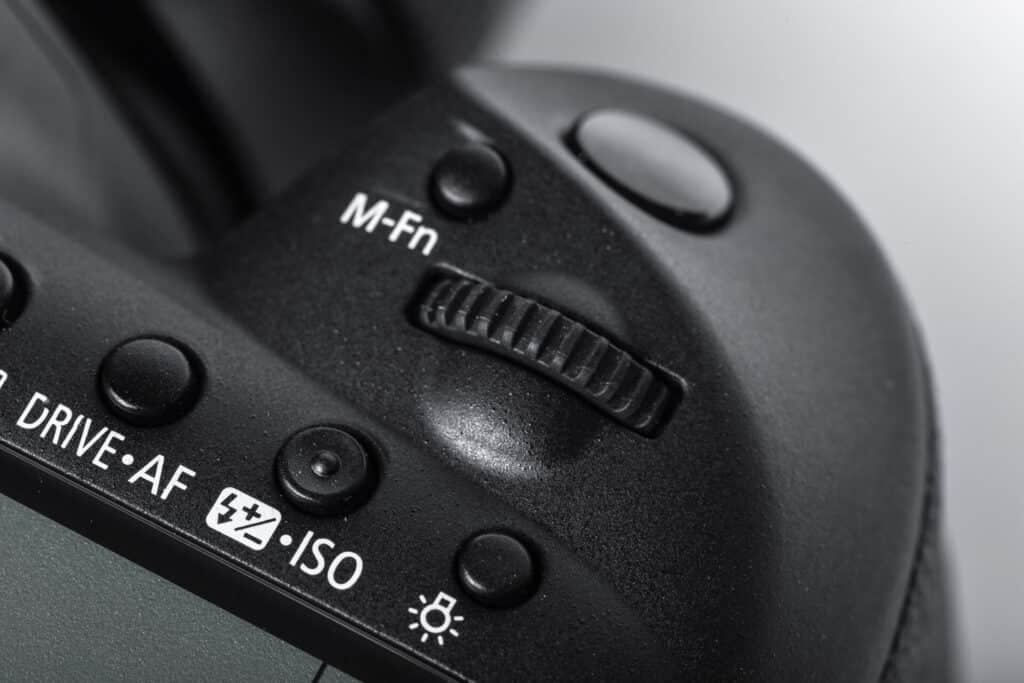 A close-up image of a camera's settings. 