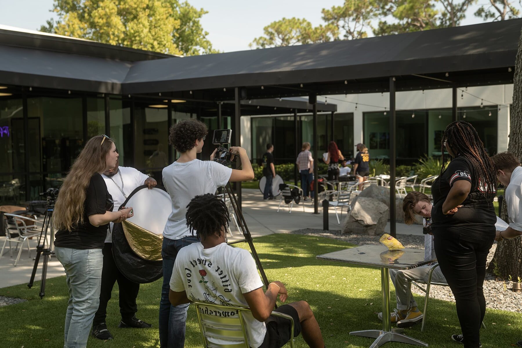 Film students in the courtyard