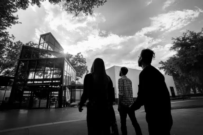 Students walking into building