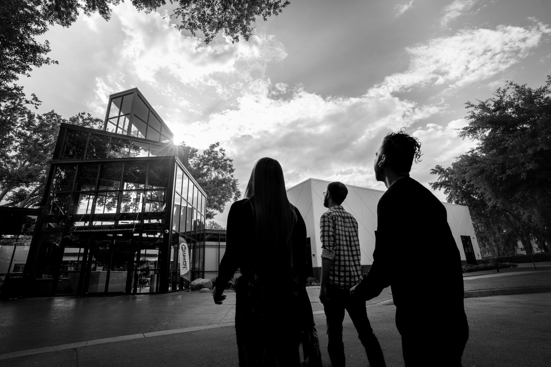 Students walking into building