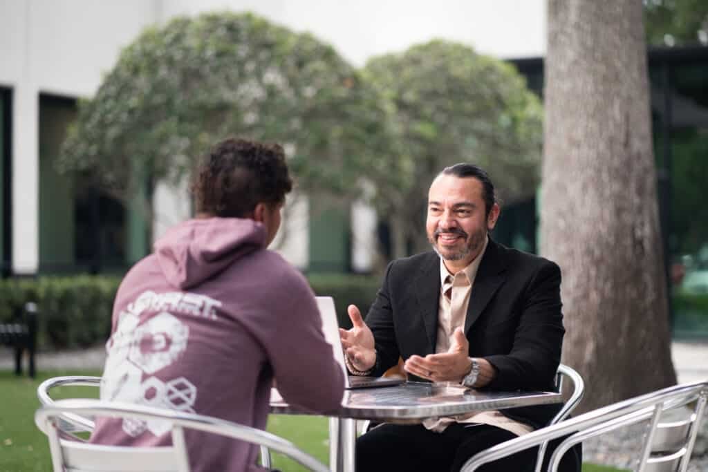 student talking with career services counselor