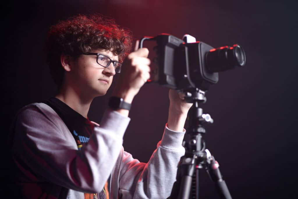 Film student recording a live stream