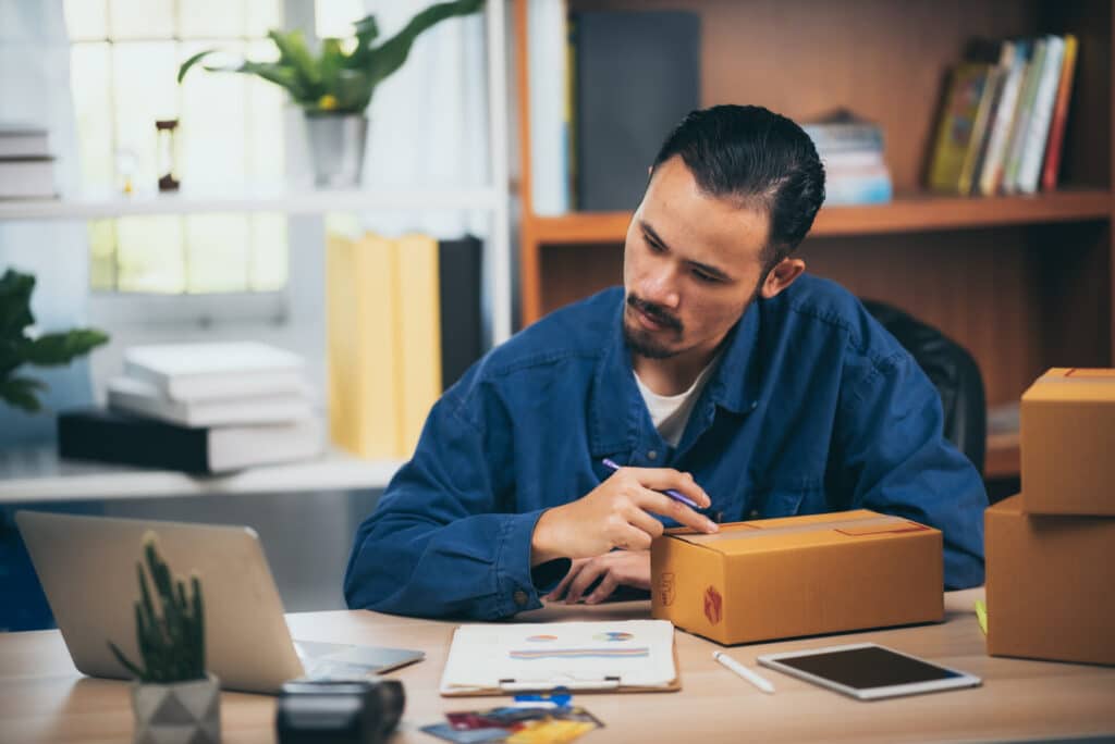 Packaging designer working in office